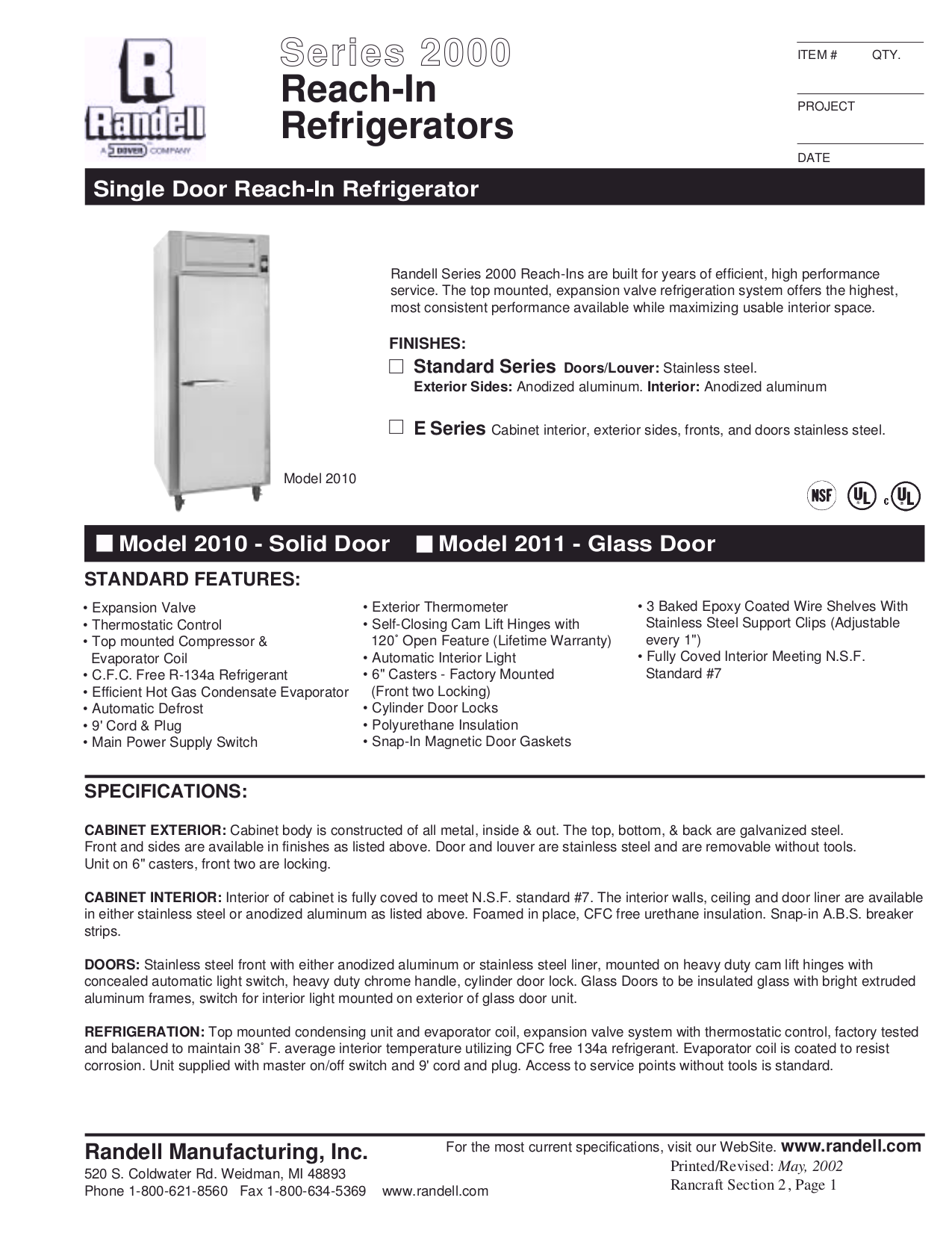 Download free pdf for Randell 2010D Refrigerator manual